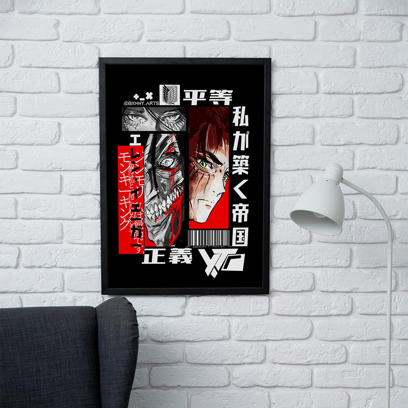 تابلو مدل دیواری طرح انیمه اتک آن تایتان Attack on Titan کاراکتر ارن ییگر Eren Jaeger کد FD077