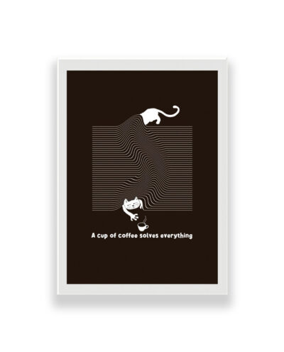 تابلو طرح گربه a cup of coffee solves everythingمدل 1