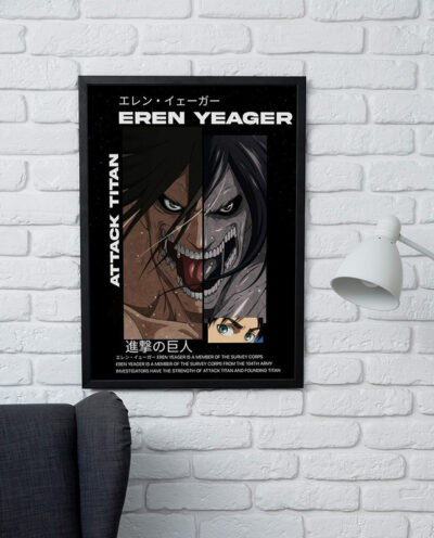 تابلو مدل دیواری طرح انیمه اتک آن تایتان Attack on titan کاراکتر ارن ییگر Eren Yeager کد FD079