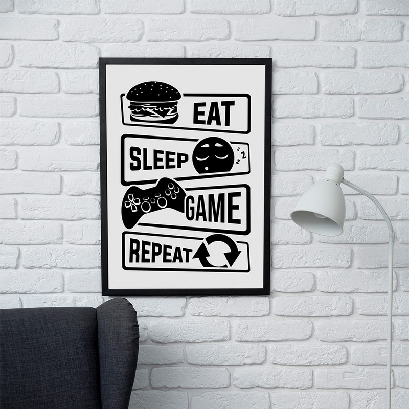 تابلو دیواری مدل گیمینگ طرح Eat Sleep Game Repeat کد FD290 - Image 2
